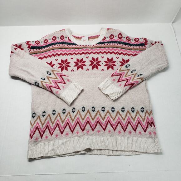 Wonder Nation Fairisle Sweater Girls Large 10-12 White Pink Holiday Winter Cozy - Picture 11 of 16